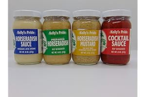 J. R. KELLY CO Kelly Pride-Prepared Horseradish, Horseradish Mustard, Horseradish Sauce and Cocktail Sauce 8 oz jars, Prepared Horseradish Made from 100 percent fresh grated horseradish roots
