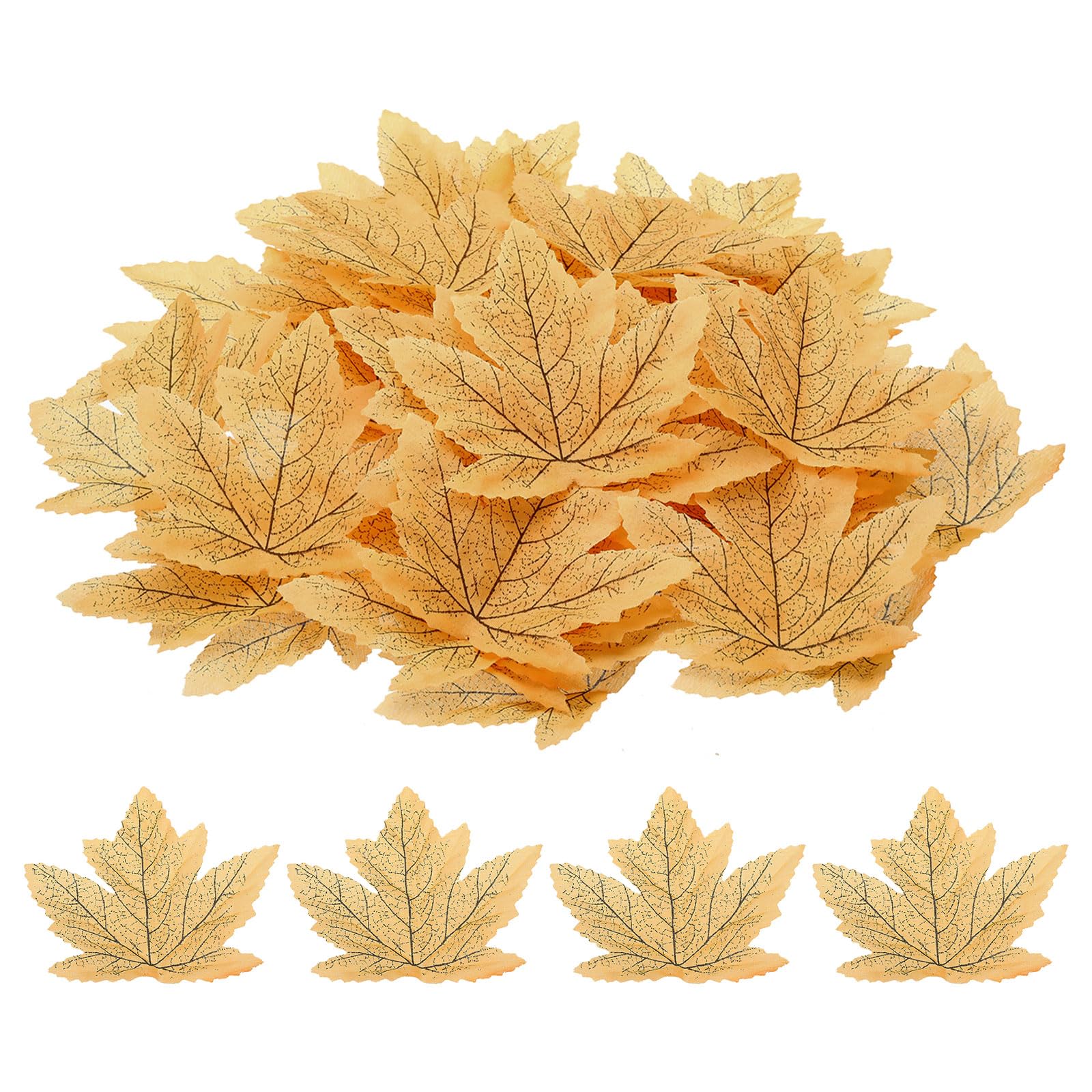 PATIKIL Fake Fall Leaves, 100 Pack Artificial Maple Leaves Artificial Leaves Faux Autumn Leaves Decor for Thanksgiving Halloween Wedding Style 7, Bright Yellow