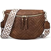 Women's Vegan Leather Crossbody Waist Pack, Fanny Pack Sling Bag with Adjustable Belt, Boho Style Shoulder Purse for Travel, Daily Use (Brown)