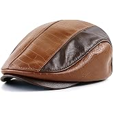Mens Ivy Cap PU Leather Newsboy Hat Adjustable Beret Caps Classic Golf Flat Cap Gatsby Driving Fishing Hat