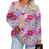TFSDOD Womens Plus Size Tops Long Sleeve Blouses Crew Neck Shirts Casual Loose Tunic Tops 1X-5X