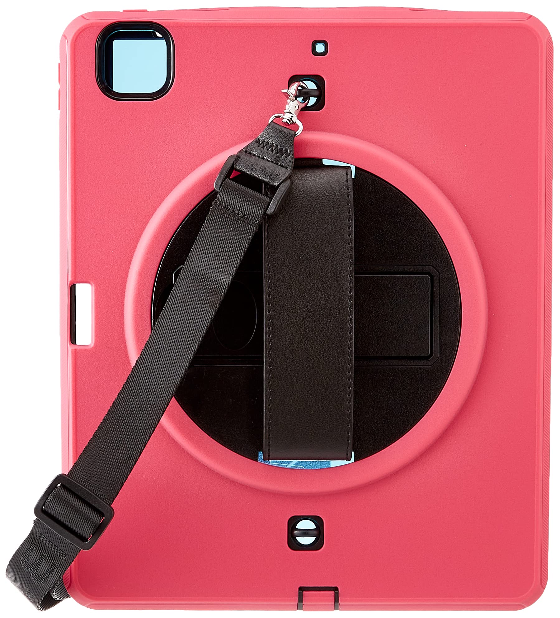 iPad Pro 12.9 Inch Case (2021/2020/2018) with Shoulder Strap, Heavy Duty Case for iPad 5/4/3rd Gen with 360 Degree Rotating Stand (Pink)