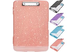 SFLHHDM Glitter Clipboard with Storage,Storage Clipboard with Pen Holder,A4 Binder Clip Boards 8.5x11 with Low Profile Clip,Side Opening Sparkle Clipboards, Clipboards Folder for Office Supplies-Pale Pink