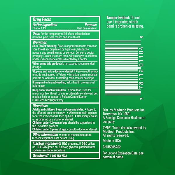 CHLORASEPTIC SUGAR-FREE SORE THROAT RELIEF SPRAY, MENTHOL, SPRAY SOOTHES THROAT PAIN IN SECONDS, 6 FL OZ