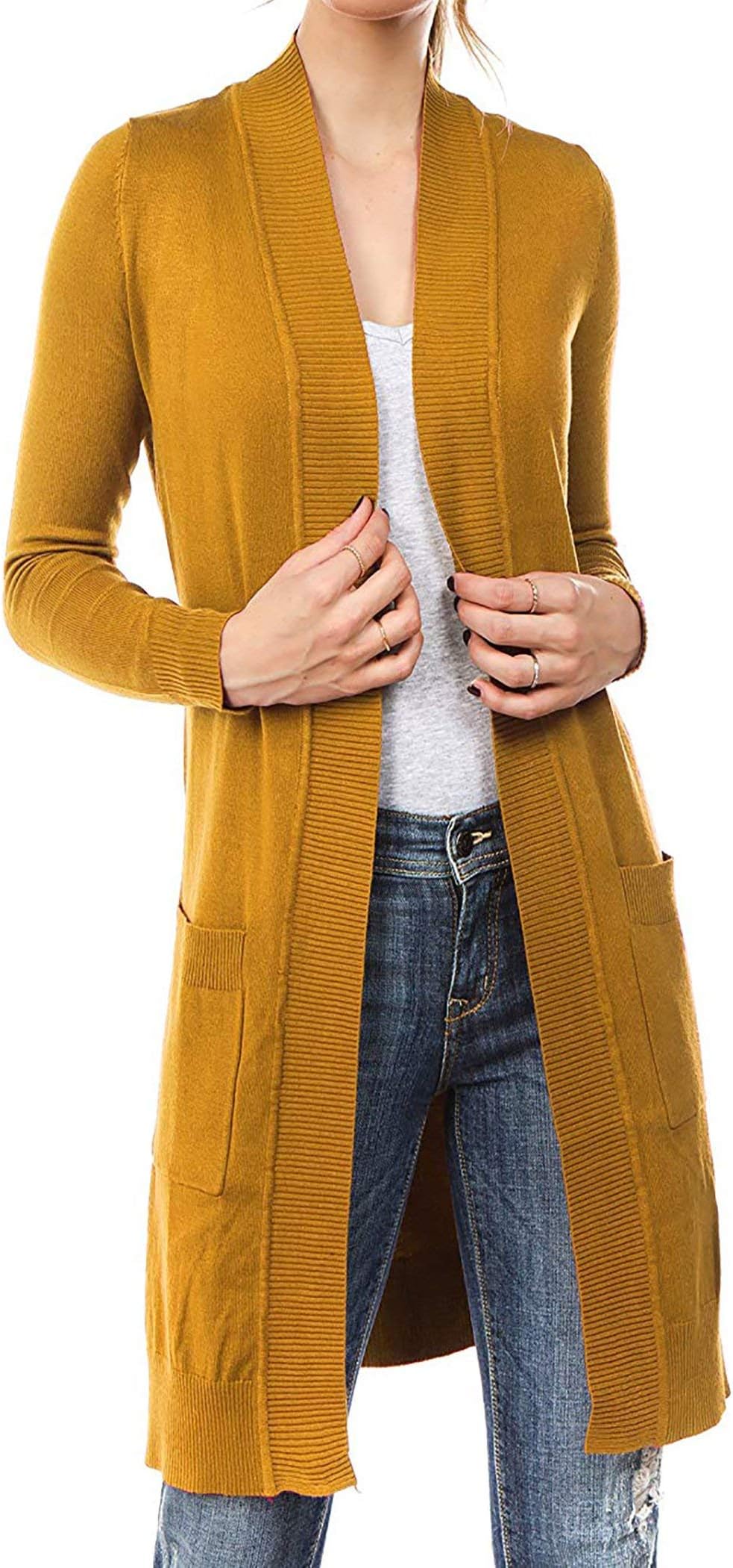 Women's Long Soft Casual Cardigan with Pockets - Button Closure or Open Front