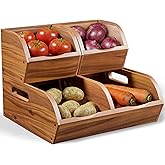 NAGAWOOD Acacia Wood Pantry Storage Bins – Stackable Open Front Kitchen Baskets for Potato, Onion, Fruit, Bread & More – Rustic Wooden Basket for Pantry - Easy Assembly with Tools & Hardware Included