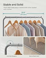 SONGMICS Clothes Rack on Wheels 91 cm Long with Storage Shelf Grey HSR025G01 view 4