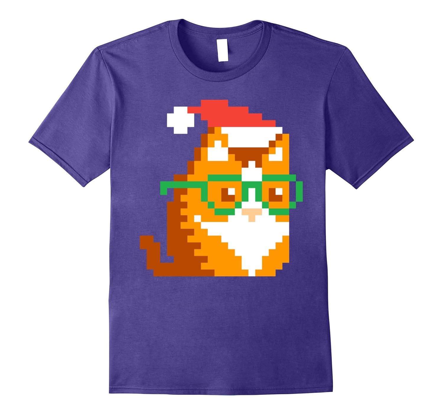 Nerd Cat Green Glasses Xmas Retro 8-Bit Pixel Art Shirt-ANZ