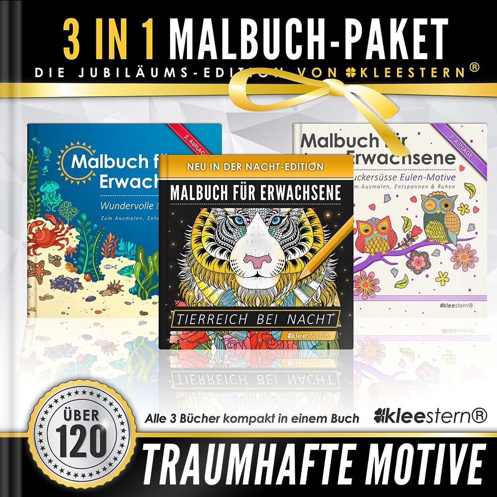 3 In 1 Malbuch Fur Erwachsene 120 Motive Meereswelt Eulen Tierwelt Bei Nacht Amazon De Malbucher Kleestern Erwachsene Ausmalbucher Fur Bucher