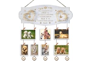 EXQUIDECA White Golden Memorial Picture Collage Board with Clips Twine and Paw Pendant - Bereavement Sympathy Grieving Gifts for Loss of Dog - House Wall decor for Dog Lover