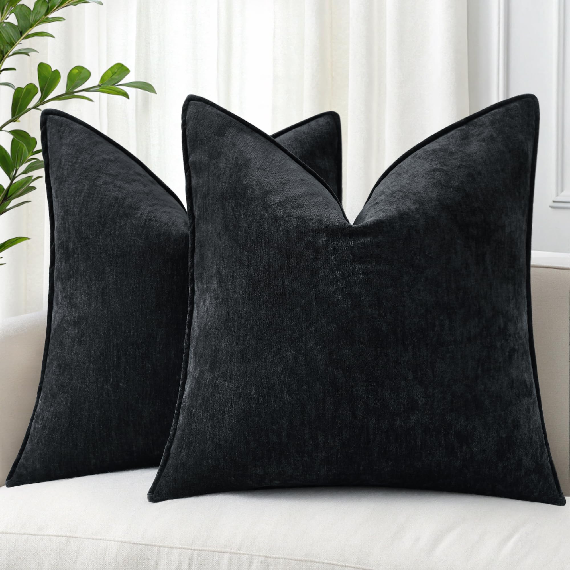 Photo 1 of **MISSING ONE**
decorUhome Spring Couch Throw Pillow Covers 20x20 Set of 2, Decorative Soft Velvet Neutral Chenille Pillow Covers with Elegant Design for Sofa Bed Living Room Home Decor, Black