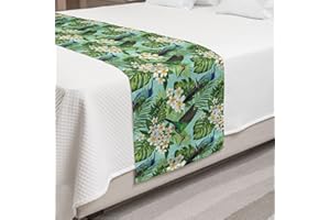 Ambesonne Tropical Bed Runner, Brazilian Rainforest Composition with Branches Plumeria Blooms and Exotic Birds, Decorative Accent Bedding Scarf for Hotels Homes and Guestrooms, Queen, Green