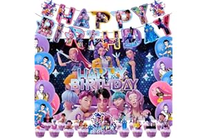 GENASCE Cute Anime Birthday Party Supplies, Cartoon Party Decorations Set Include Cake Topper, Banner, Cake Cupcake Toppers, Backdrop, Balloons for movies Theme Party