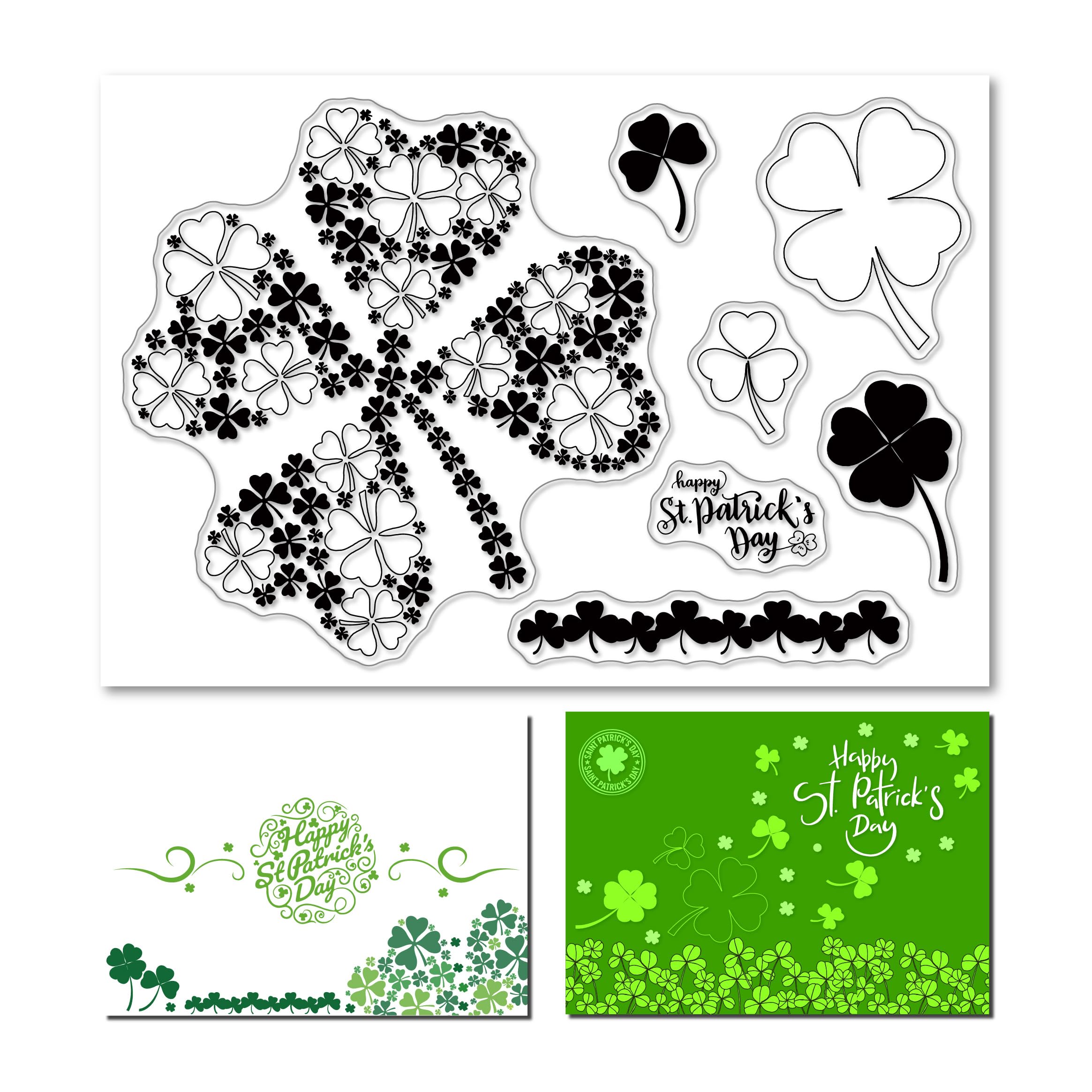 arriettycraft Large Clover Leaves Clear Stamps for Card Making or Journaling, St. Patrick's Day Clover Border Line Rubber Clear Stamps for Journals Scrapbooking Albums Paper Crafting Decoration