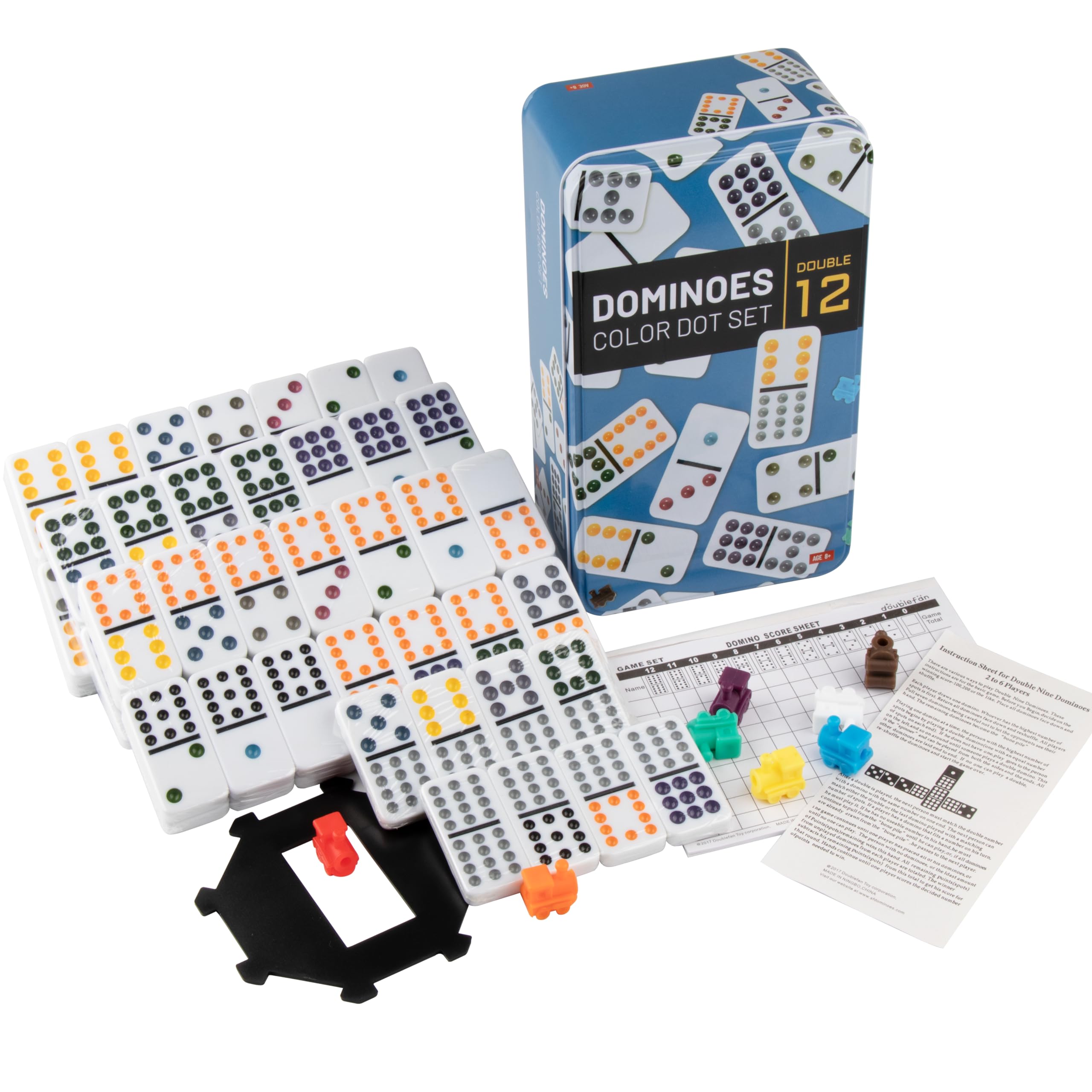 Doublefan Mexican Train dominoes,Double Twelve Dominoes Set For Adults,Metal Box,91 Domino Pieces,Gift for Family (2-8 players)