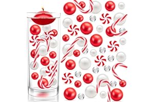 BYMORE 10000+ DIY Floating Vase Filler Kit Christmas Vase Fillers Including 10000PCS Water Gel Beads 210PCS Red WhitePearls 20PCS Candy Cane for Xmas Home Table Decor