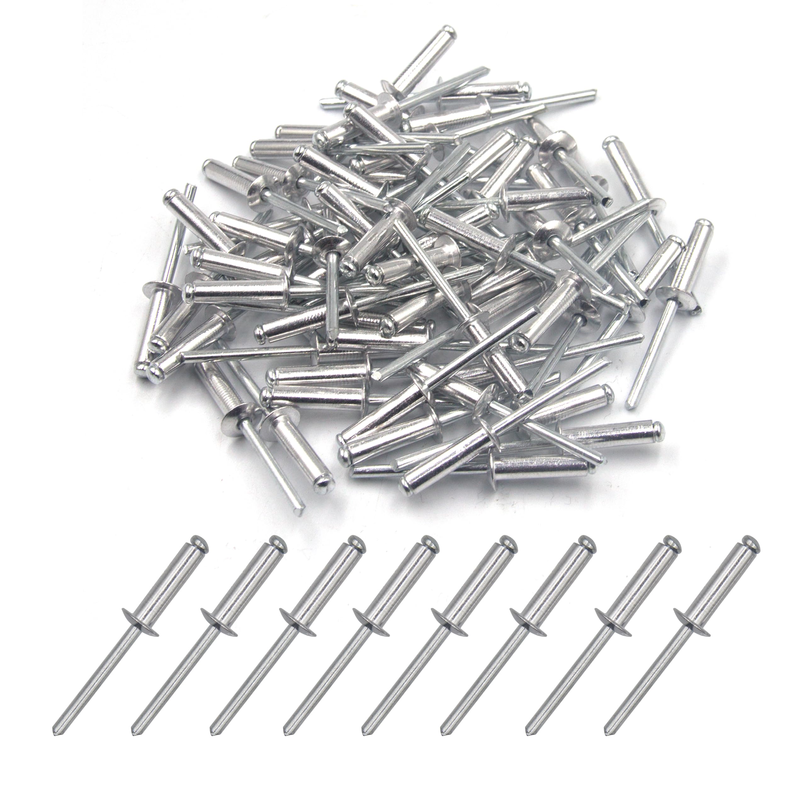 BESTYCHAO 100pcs Aluminium Blind Rivet, Open End Rivet Pop Rivet, Pack of 100 4.8 x 19mm (Silver)