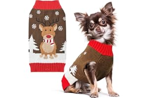 PETCARE Brown Reindeer Dog Sweater Christmas Vest Ugly Snow Xmas Puppy Costume Pet Holiday Warm Fall Winter Clothes for Small Medium Large Dogs Cats Pullover Sweaters Outfits