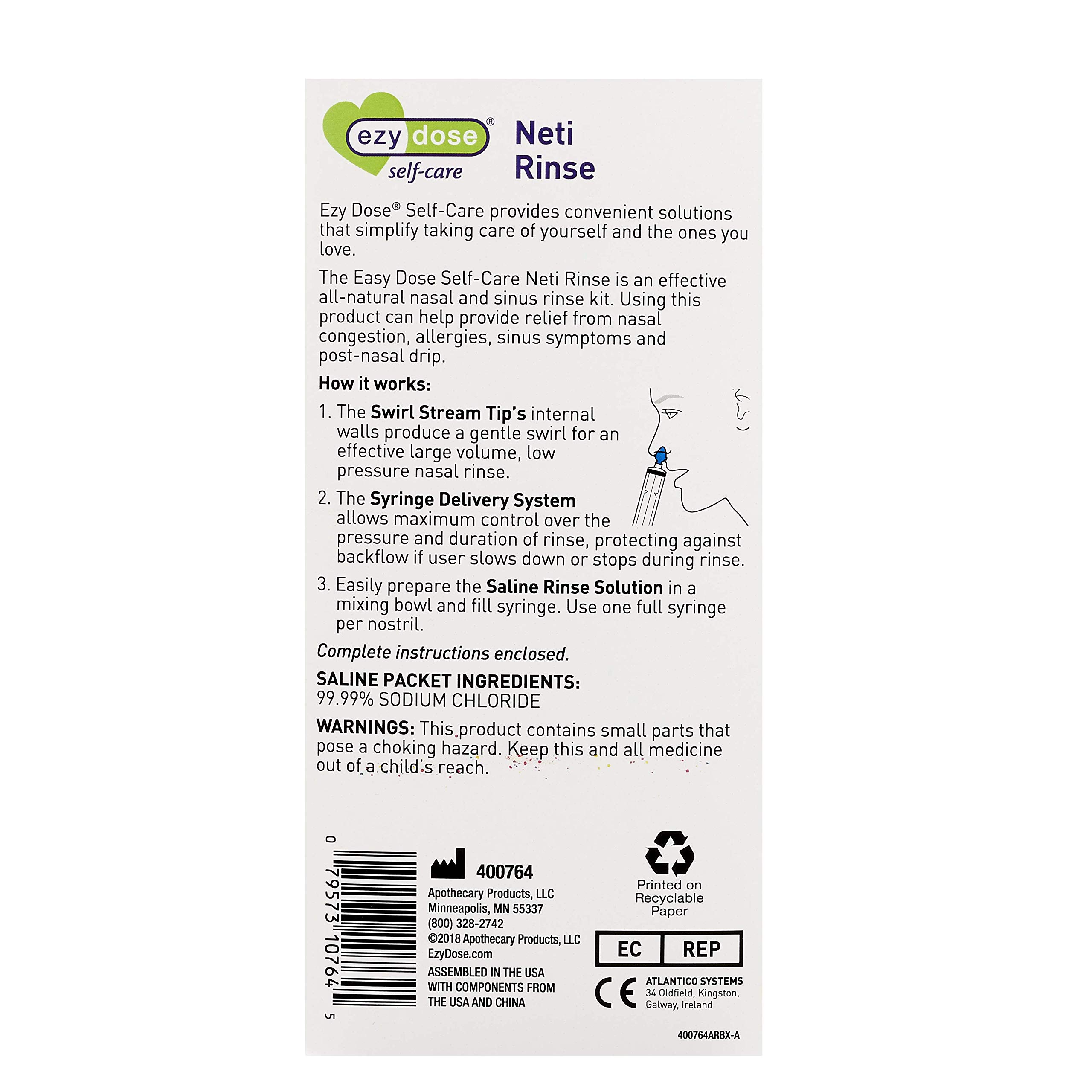 EZY DOSE Sinus and Allergy Relief Syringe, Nose Rinse Kit for Home or Travel, Nasal Irrigation for Sinus Pressure and Congestion Relief, Easy to Use, Includes 50 Saline Packets, BPA Free