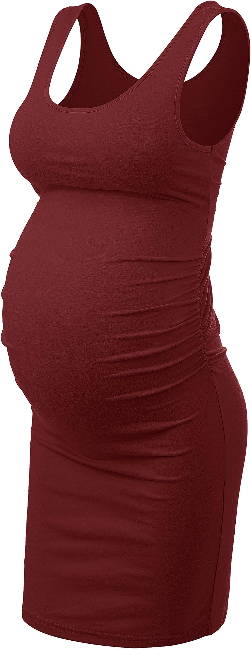 Peauty"B Shape Side Ruch Maternity Tank Dress/Bodycon Midi Dress for Everyday Wear Baby Shower
