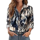 TUZIERDUO Womens Button Down Shirts Dressy Floral Long Sleeve Casual Blouses Business Work Tops 2025 Trendy Loose Fit Outfits