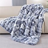 BlanketSolution Faux Fur Thick Tie-dye Blue Fluffy Throw Blanket for Couch Bed 50x60 Fuzzy Soft Blanket for Adults Women Gift Home Living Room Decor 860 GSM