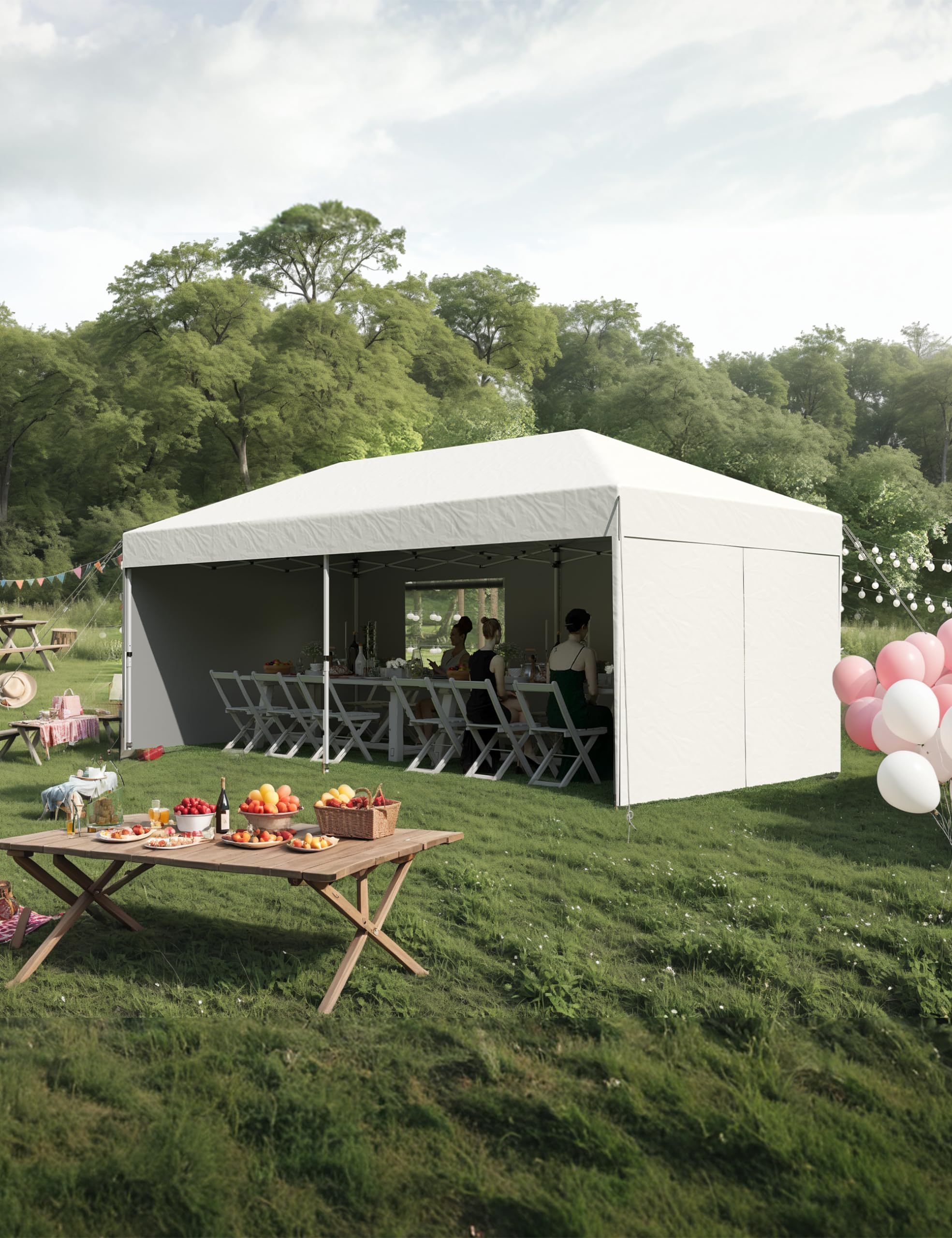 Photo 1 of 10'x 20' Pop Up Canopy, Waterproof Outdoor Party Tent, Portable Instant Commercial Event Gazebo With 4Pcs Sidewalls, 12 Stakes & 6 Sandbags for Backyard Wedding Party, Event, White