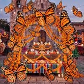 19 Pcs Large Monarch Butterfly Hanging Decoration for Dia De Los Muertos | 3D 16 Inch Monarch Butterflies, 12inch Monarch Butterflies, 3 Orange Floral Marigold Garlands, Altar Backdrop Home Decor