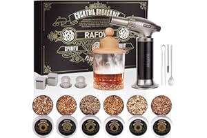RAFOW Cocktail Smoker Kit with Torch - Whiskey Smoker Kit with 6 Flavors Smoked Wood Chips - Old Fashioned Drink Smoker Kit for Bourbon, Whisky Smoking Gifts Box Smoke Set for Men(Without Butane)