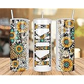 QPTADesignGift Kiki Sunflower Turquoise Gemstone And Leopard - Kiki Skinny Tumbler Cowhide Distressed Tumbler - Western Tumbler 20Oz Skinny Tumbler - Kiki Gift, White