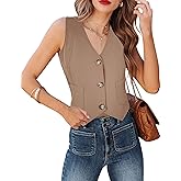 Fallorchid Women's Business Button Up Sleeveless Vest Crop Tops V Neck Jacket Waistcoat