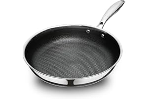 SAKAMOSH 9.5" Non Stick Frying Pans, Hybrid Ceramic Stainless Steel Pan, Skillet with Stay-Cool Handle, Non Toxic, PFAS PFOA 