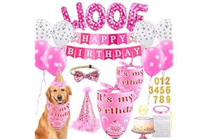 AROIC Dog Birthday Bandana Set, Pet Party Decorations Kit with 2 Bandanas, Fun Pet Birthday Party Decorations for Small Medium Dogs Pets, Cute Puppy Celebration Outfit with Hat, Bow Tie & Balloons