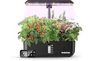 GardenCube Indoor Hydroponics Growing System: 12 Pods Remote Control Herb Garden Customize Time with Auto LED Grow Light & Adjustable Height Plants Germination Kit Quiet - Gardening Gifts Black