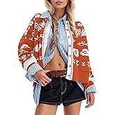 MISSACTIVER Floral Print Button Down Cardigan Sweaters for Women Long Sleeve V Neck Open Front Knit Crop Tops Fall Jacket