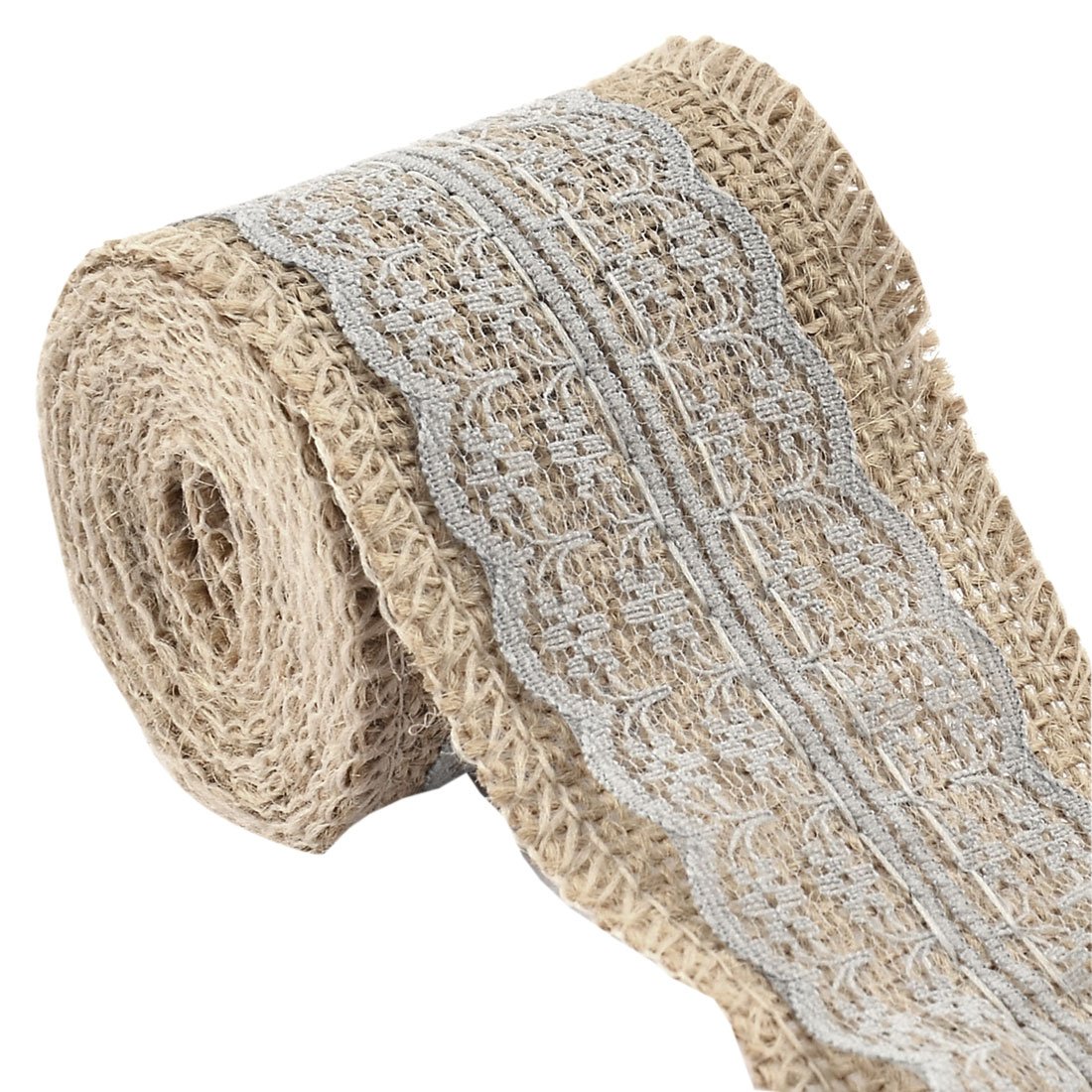 Sourcingmap Burlap Strap Art Crafts Lace Ribbon Roll Trim Edge 2.2 Yards Gray for Wedding