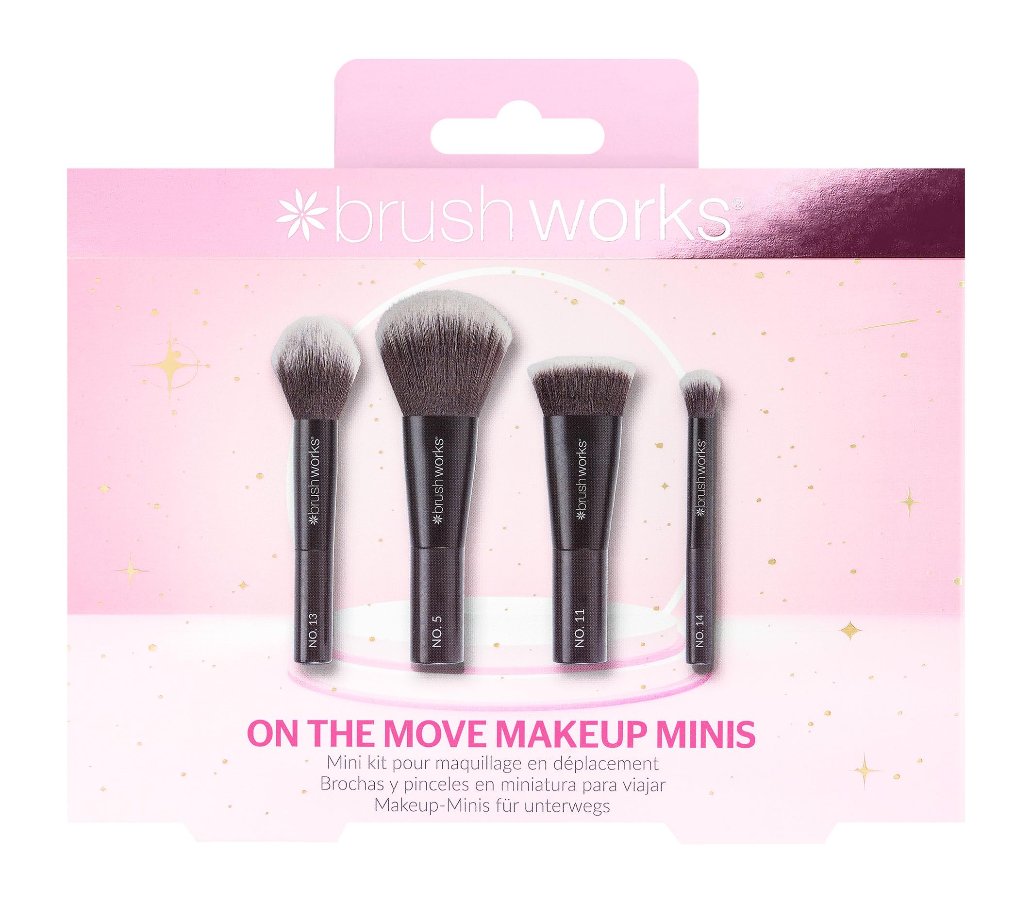 Brushworks On The Move Makeup Minis – Travel Makeup Brush Set for Face & Eyes, Soft Brushes for Seamless Blending, Contouring & Highlighting – Suitable for Liquid, Cream & Powder - Vegan Friendly