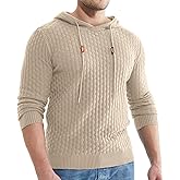 Askdeer Men's Pullover Sweater Long Sleeve Waffle Knitted Sweater Casual Soft Hoodie Pullover Sweaterwith Ribbing Edge Khaki