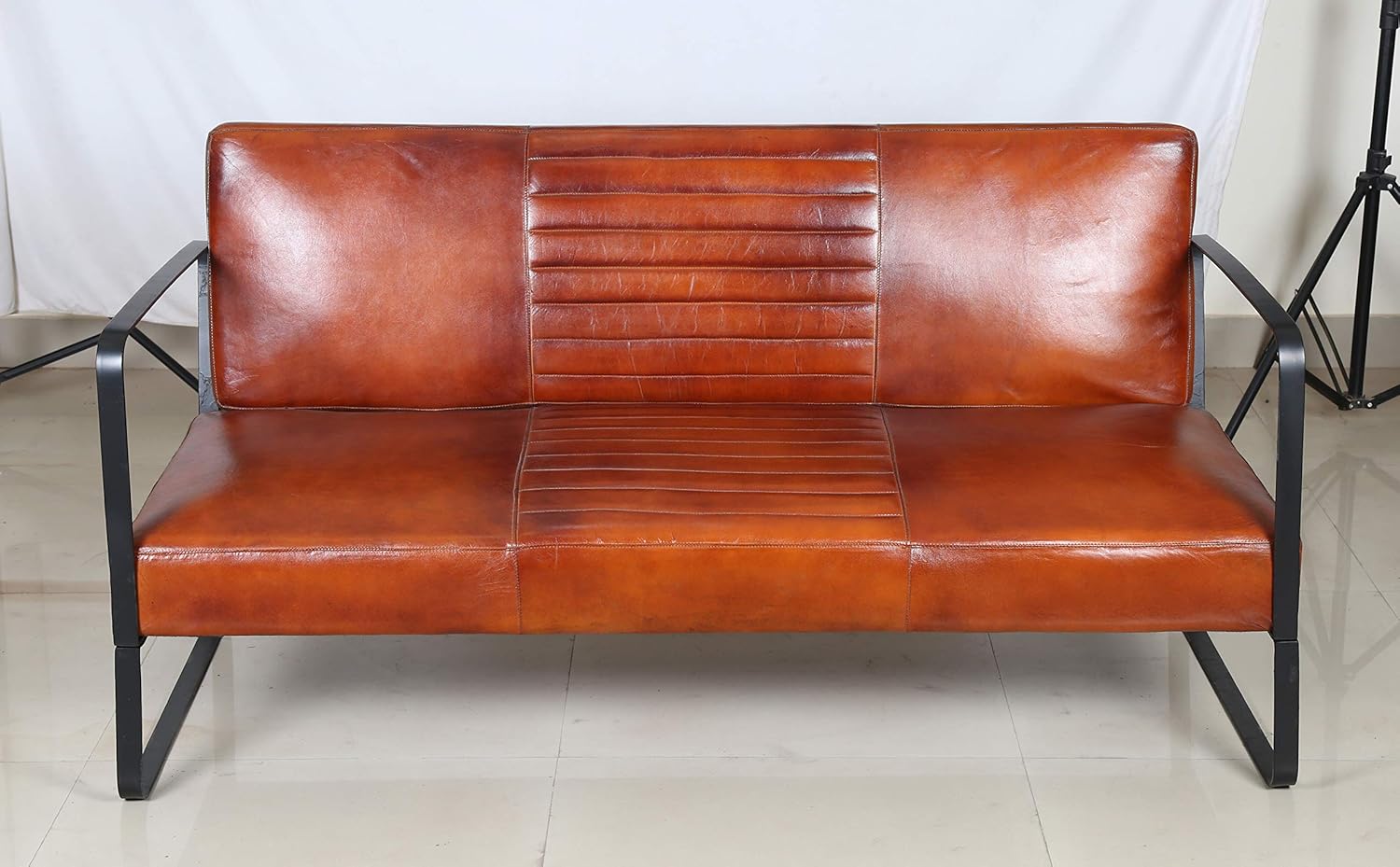 Leather Couch Iron 3 Seat Sofa with Leather Seat Leather Sofa Brown Sofa Leather Handmade