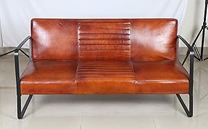 Leather Couch Iron 3 Seat Sofa with Leather Seat Leather Sofa Brown Sofa Leather Handmade
