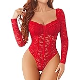 Avidlove Womens Bodysuits Long Sleeve Body Suits Womens Lace Going Out Tops One Piece Bodysuits for Women with Snap Crotch