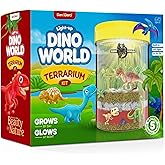Dan&Darci Dino World Terrarium Kit for Kids - LED Light in Lid Dinosaur Toys for Boys &, Girls Age 3, 4, 5, 6, 7, 8+ Year Old Boy Gifts - Toy Dinosaurs Garden - STEM Science Gardening Kits