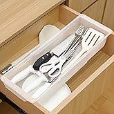 Gulfmew 2 Pack Deep Drawer Organizer Bins, Adjustable Sliding Drawer Organizer Bin Expandable Tray for Kitchen Utensils, BBQ Tools, Towels, Durable Plastic Sliding for Easy Storage (17" to 27”)