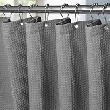 Shower Curtain 122x182cm Dark Grey with Metal Hooks Waffle Fabric