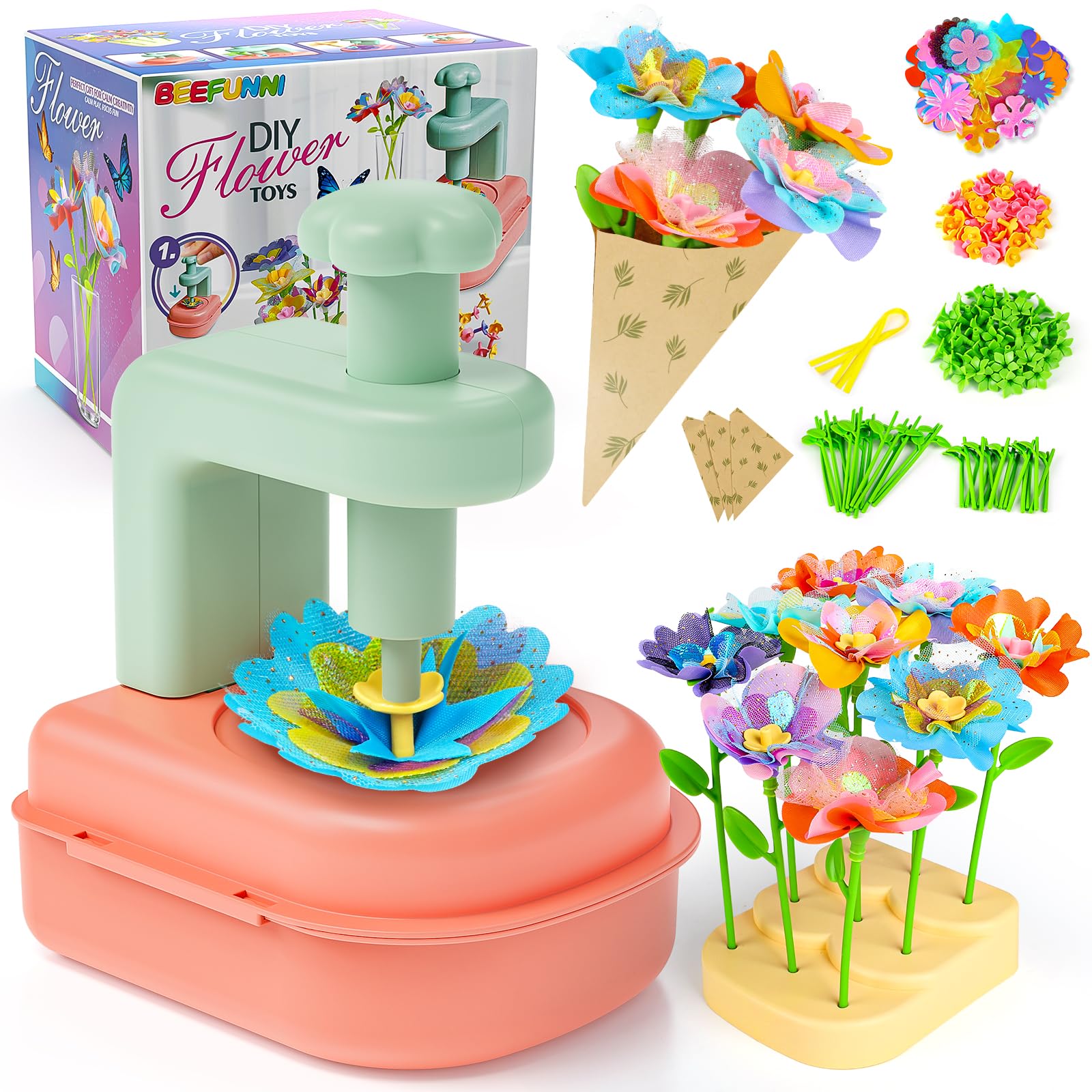 beefunni Flower Bouquet Craft Kit, Easter Basket Stuffers Gifts for Kids, DIY Craft Toys for Kids Ages 4-8, Educational Flower Make Toy for Toddler, Birthday Gift for 4 5 6 7 8+ Year Old Girls and Boy