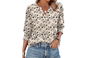 XIEERDUO 3/4 Length Sleeve Blouses Women Dressy Casual Tops Women V Neck Shirts Trendy Clothing 2026 with Smocked Cuffs