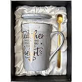 Best Teacher Appreciation Gift for Women Men - A Teacher Takes A Hand Opens A Mind Touches A Heart - Funny Valentines Graduation Retirement Gifts, 14Oz Grey Coffee Mug with Gold Print, Nice Gift Boxed