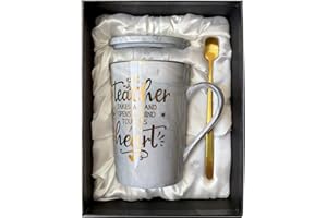 ALBISS Best Teacher Christmas Gifts for Women Men - A Teacher Takes A Hand Opens A Mind Touches A Heart - Funny Birthday Appreciation Gifts for Teachers, 14 Oz Grey Coffee Mug Printed with Gold, Gift Boxed