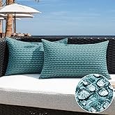 Kevin Textile Outdoor Waterproof Throw Pillow Covers Pack of 2 Farmhouse Decorative Cushion Covers for Garden Patio Tent Balcony Bench Couch Sofa 12x20 Inch, Teal