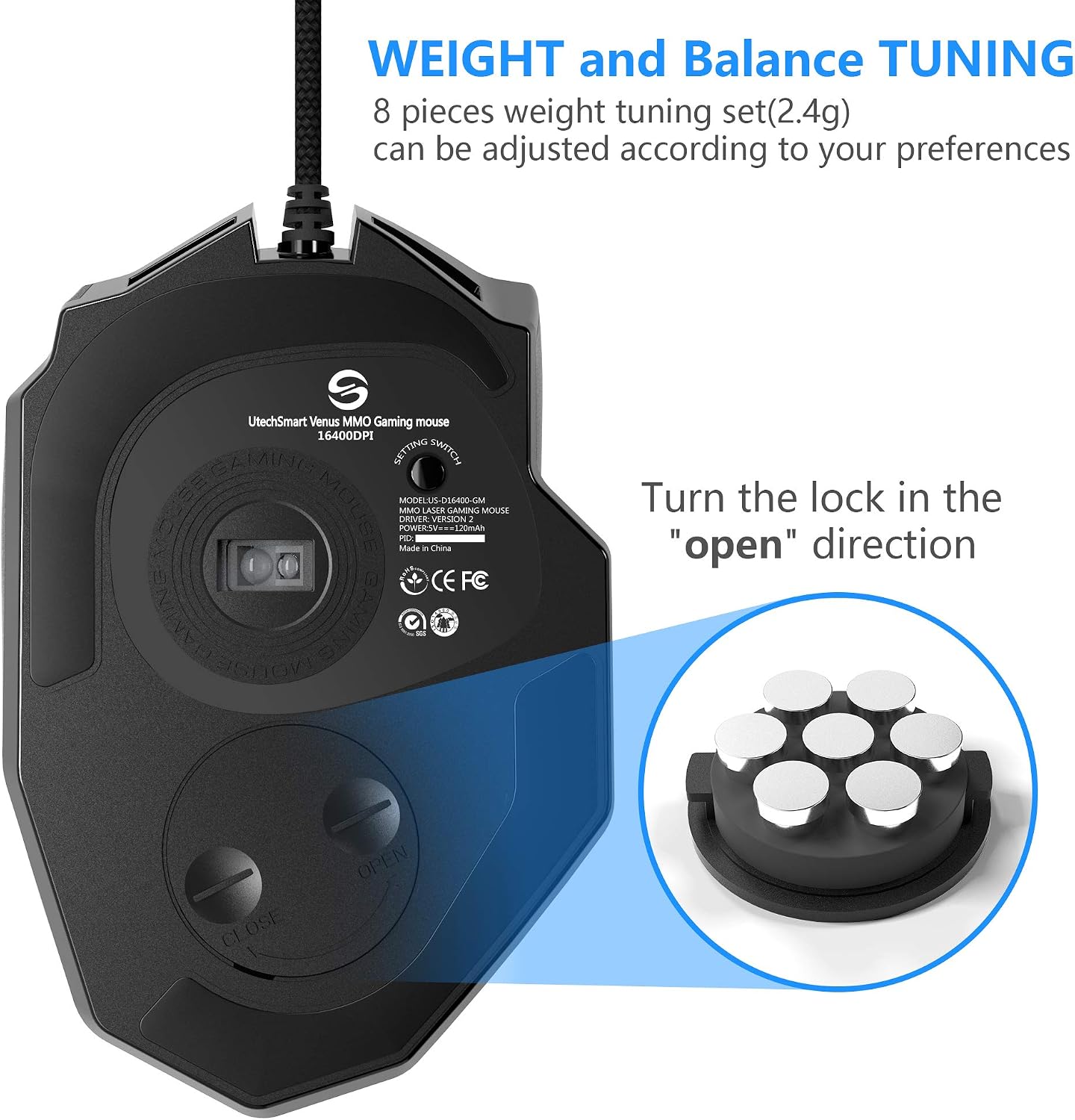 UtechSmart Venus 16400DPI High Precision Laser RGB Gaming Mouse, Programmable Buttons, Breathing Light, Ergonomic Optical - Image 4
